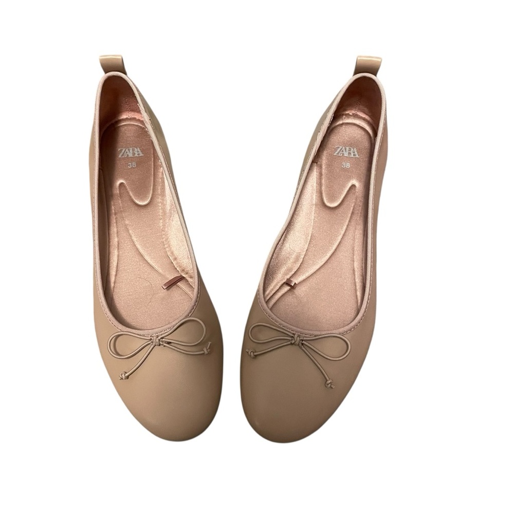 Zara Pink Leather Ballet Flats Size 38 or US 7.5 NEW - Picture 2 of 6